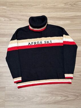Vintage Style Lou & Grey Black Aprés Ski Striped Turtleneck Sweater S